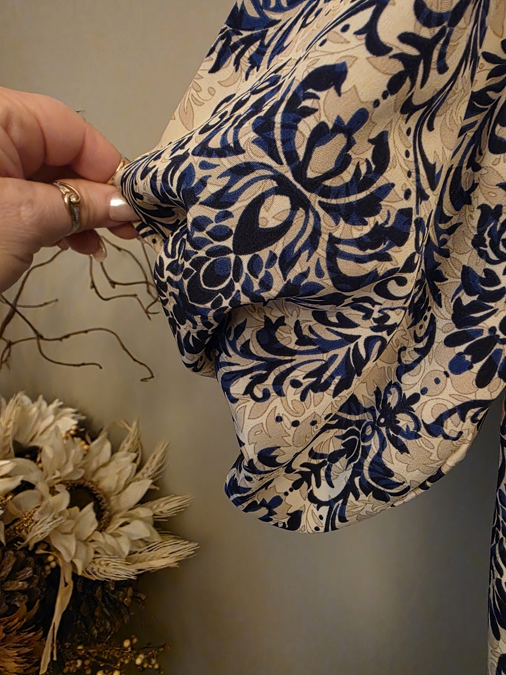 Blue and White Floral Print Midi Dress - Picture 3 of 4